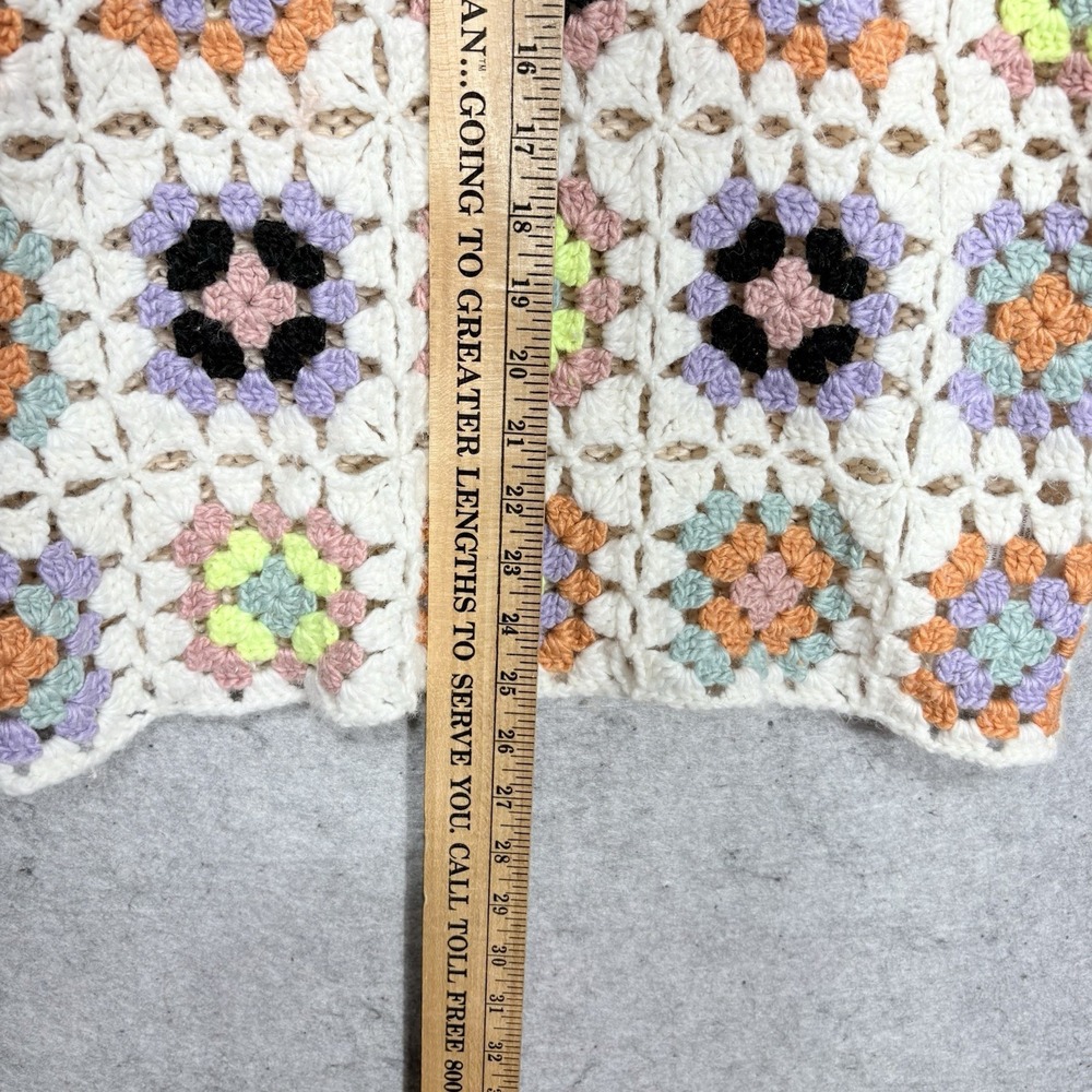 Listicle Granny Square Crochet Sweater S Boho Cottagecore Balloon Sleeve - Picture 11 of 11